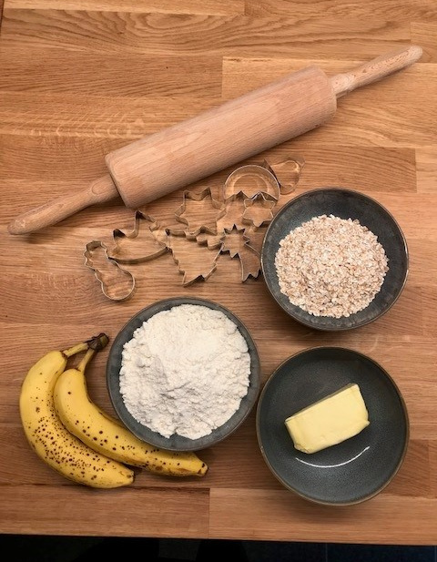 Humana Rezept Dinkel-Bananen-Kekse Zutaten Material